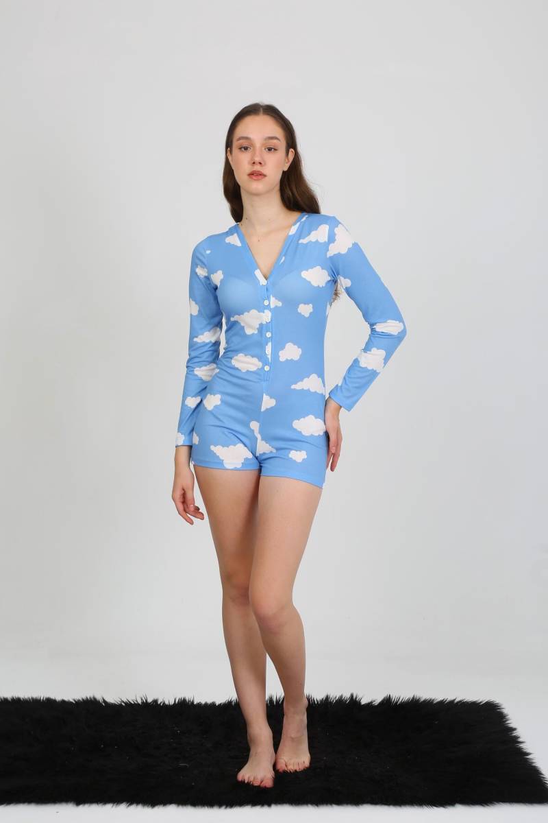 Wolken Muster Strampler Weich Blau Loungewear Nachtwäsche von WaquinCo