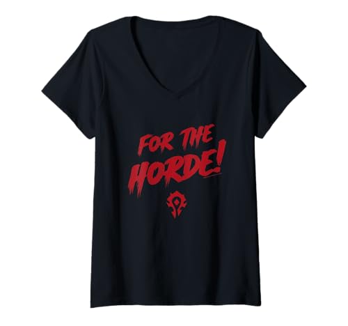 Damen World of Warcraft For The Horde! Epic Quote Big Chest Logo T-Shirt mit V-Ausschnitt von Warcraft