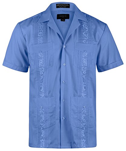 Ward St Herren Kubanisches Guayabera Short Sleeve - Blau - X-Large/43-44 Hals von Ward St