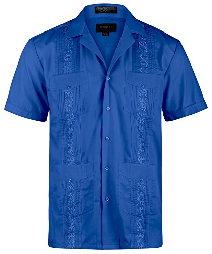 Kubanisches Herren-Hemd "Guayabera" von Ward St, kurzarm - Blau - X-Large/43-44 Hals von Ward St