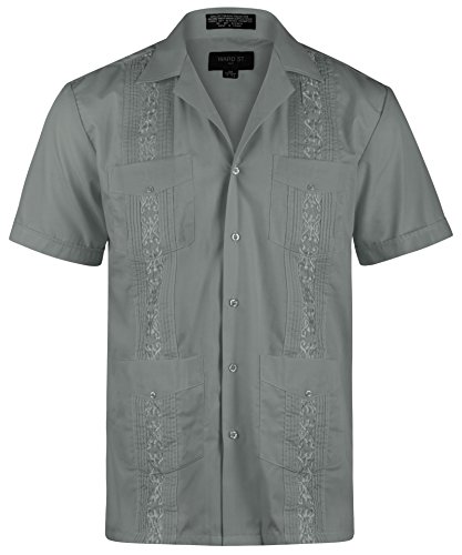 Ward St Herren Kubanisches Guayabera Short Sleeve - Grau - X-Large/43-44 Hals von Ward St