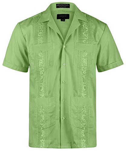 Ward St Herren Kubanisches Guayabera Short Sleeve - Grün - Large/41-42 Hals von Ward St