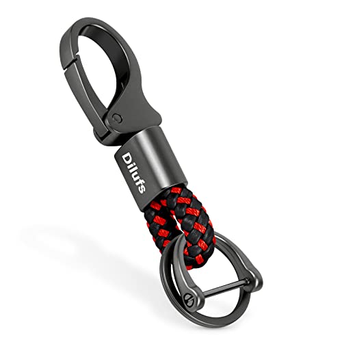 Wardwolf D-Clip Karabiner Schlüsselanhänger aus Zinklegierung, Autoschlüsselanhänger mit Upgrade Anti-Verlust, Schlüsselbund mit 2 Ringen, Geschenk für Frau, Mann, Freunde,Schwarz und Rot von WardWolf