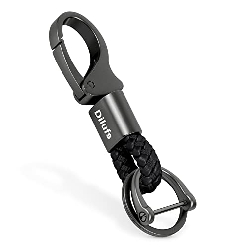 Wardwolf D-Clip Karabiner Schlüsselanhänger aus Zinklegierung, Autoschlüsselanhänger mit Upgrade Anti-Verlust, Schlüsselbund mit 2 Ringen, Geschenk für Frau, Mann, Freunde,Schwarz von WardWolf