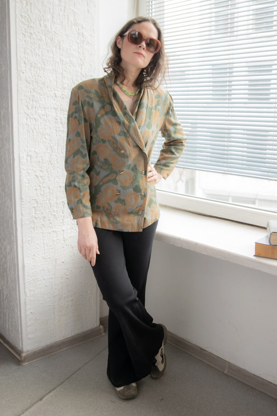 Vintage 60Er Jahre Multicolor Blumen Print Zweireiher Blazer von WardrobeQueenVINTAGE