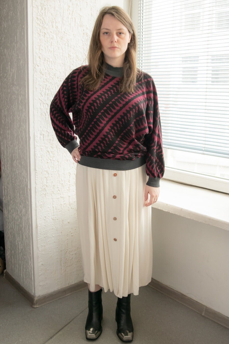 Vintage 70Er Jahre Karo/Schwarz Gemusterter Boho Pullover von WardrobeQueenVINTAGE