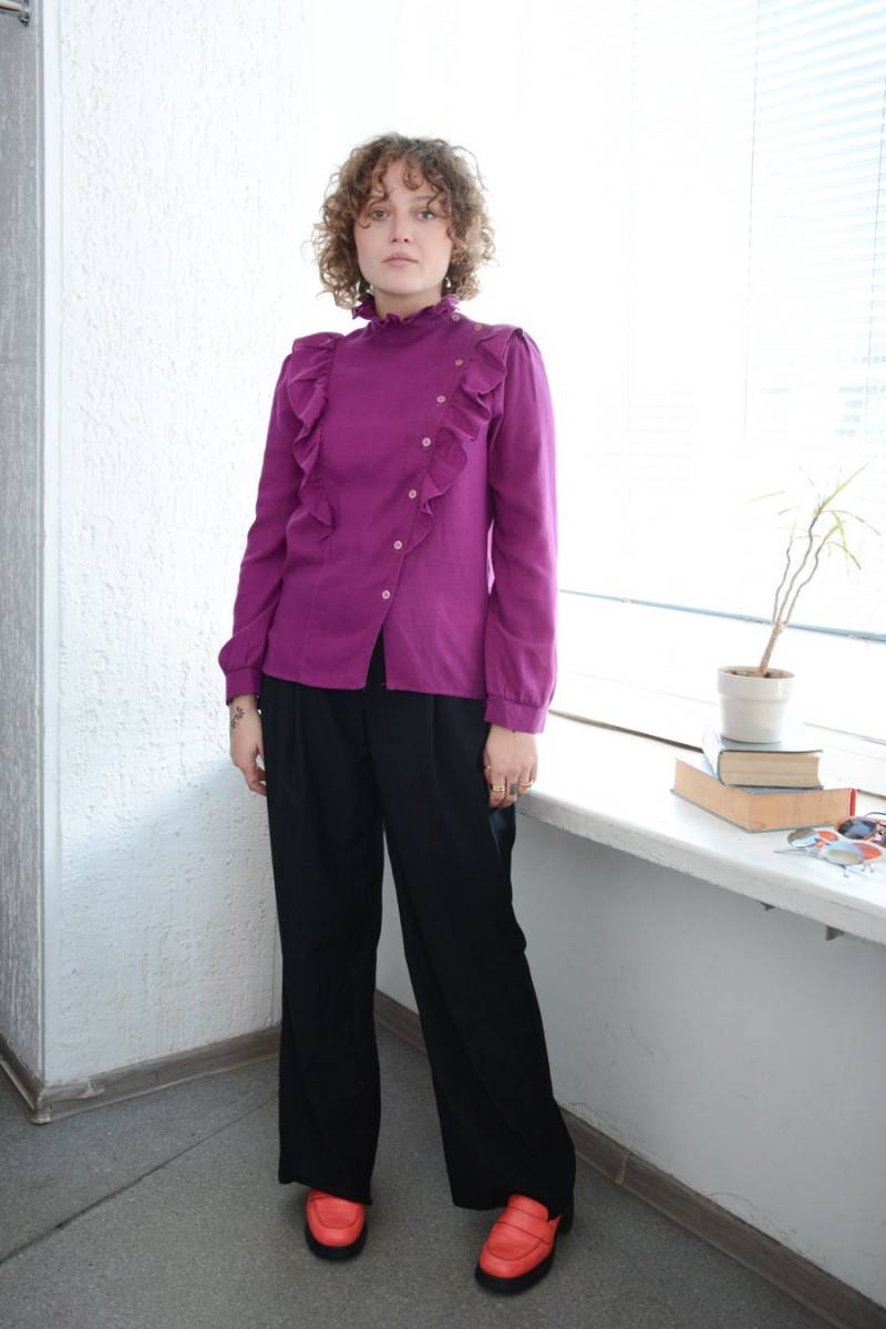 Vintage 70Er Jahre Lila Rüschen Bluse von WardrobeQueenVINTAGE