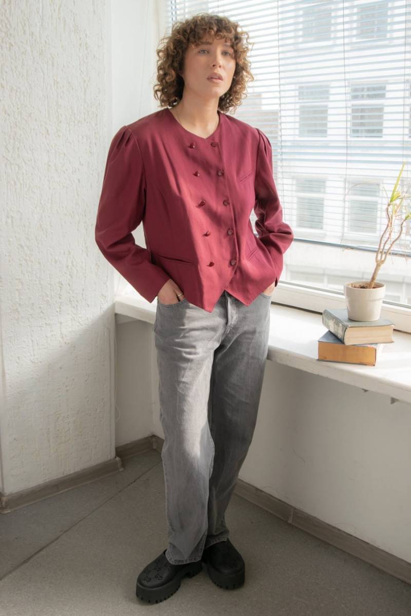 Vintage 70Er Jahre Zweireihige Puffärmel Jacke in Kastanienbraun von WardrobeQueenVINTAGE