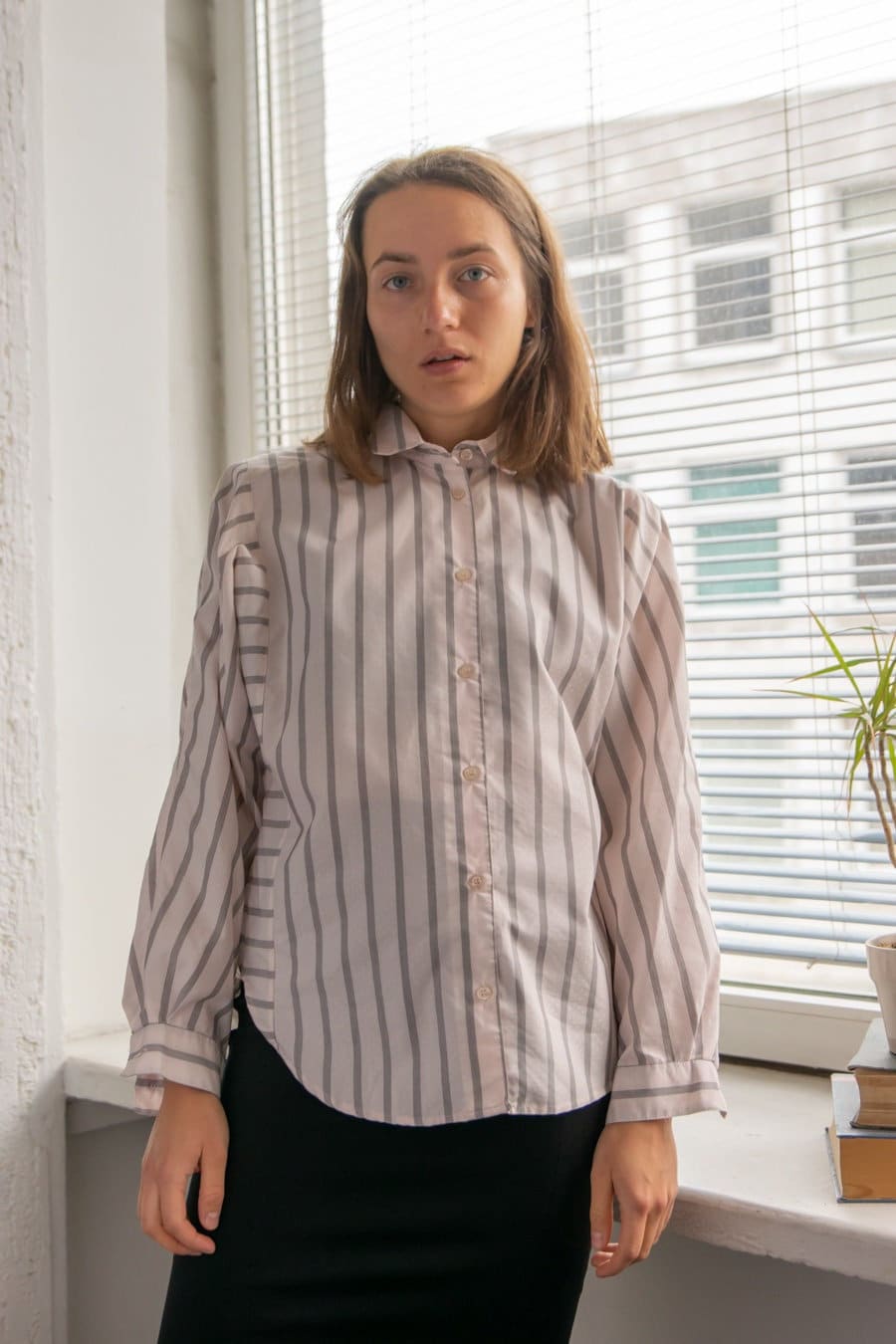 Vintage 80Er Baumwollhemd Beige Gestreift von WardrobeQueenVINTAGE