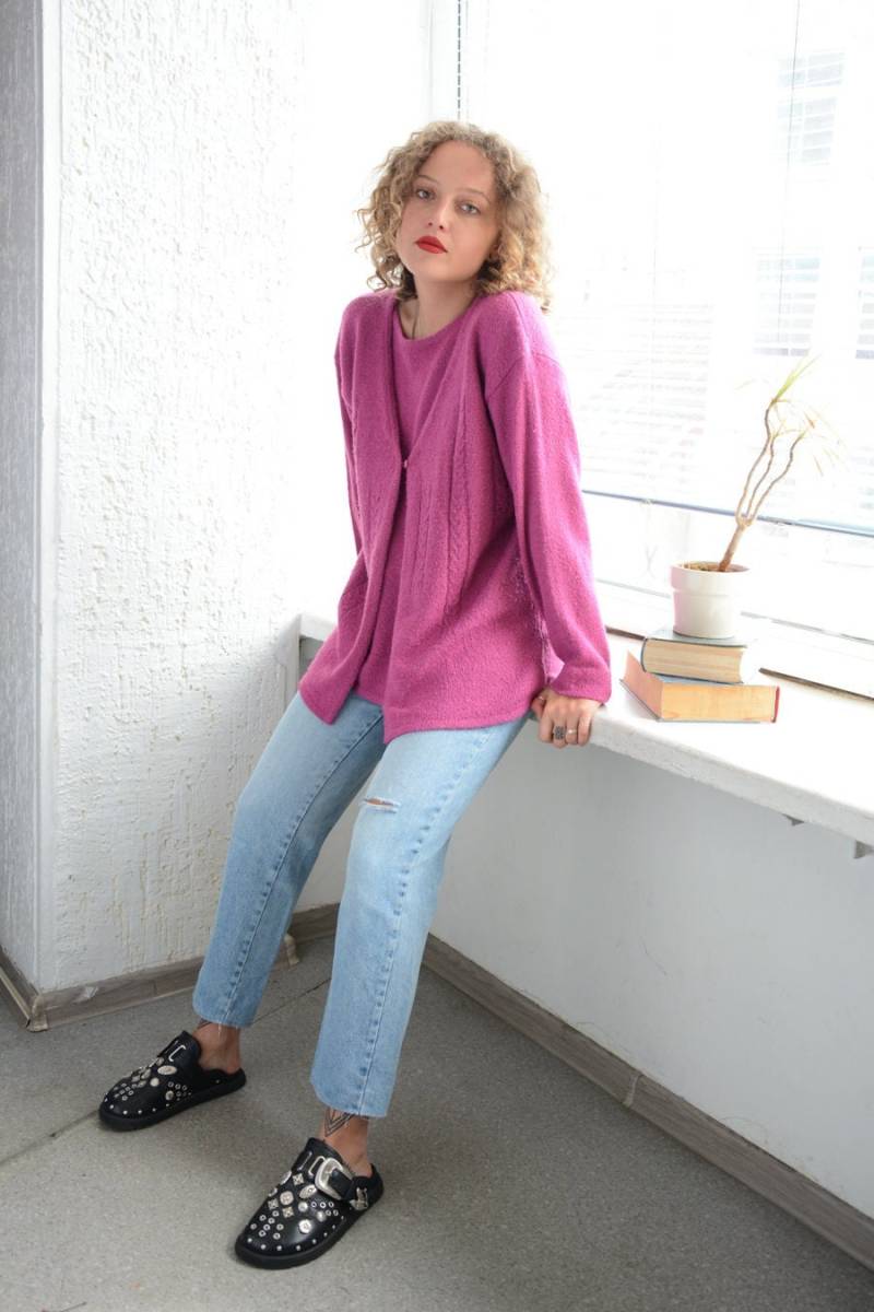 Vintage 80Er Hot Pink Doppelschicht-strickjacke von WardrobeQueenVINTAGE