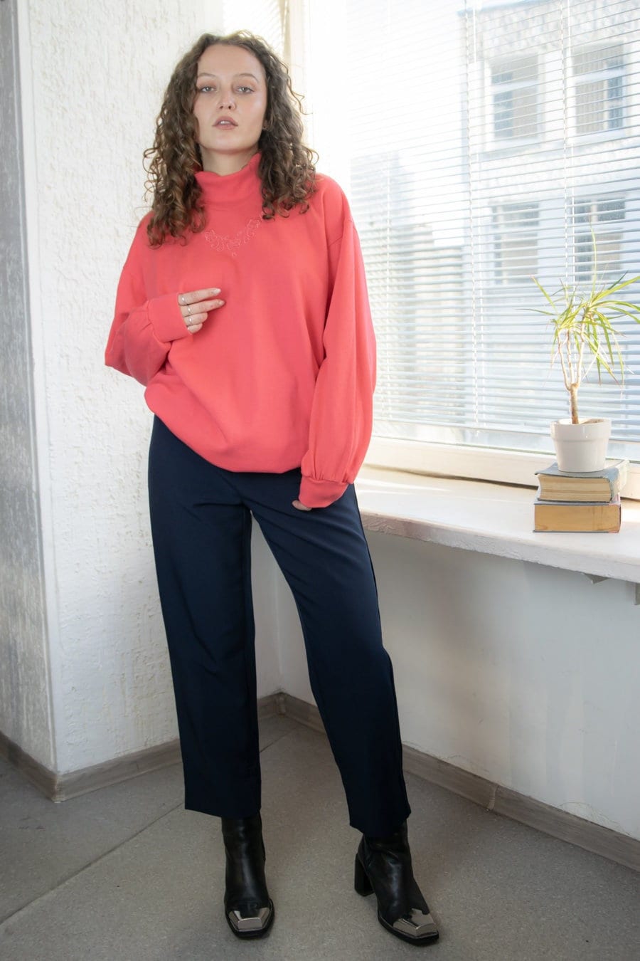 Vintage 80Er Jahre Pink High Neck Baumwoll Top von WardrobeQueenVINTAGE