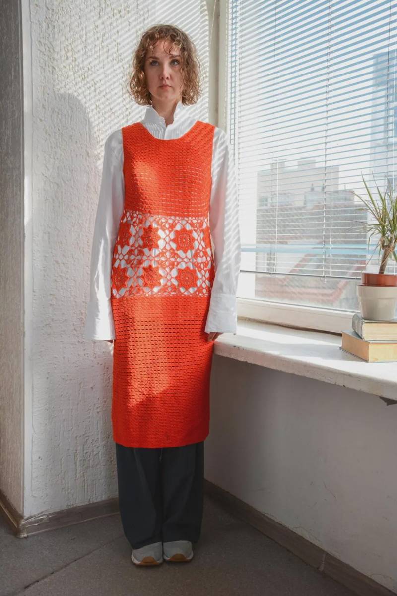 Vintage Boho Orange Handgestricktes Häkelkleid von WardrobeQueenVINTAGE