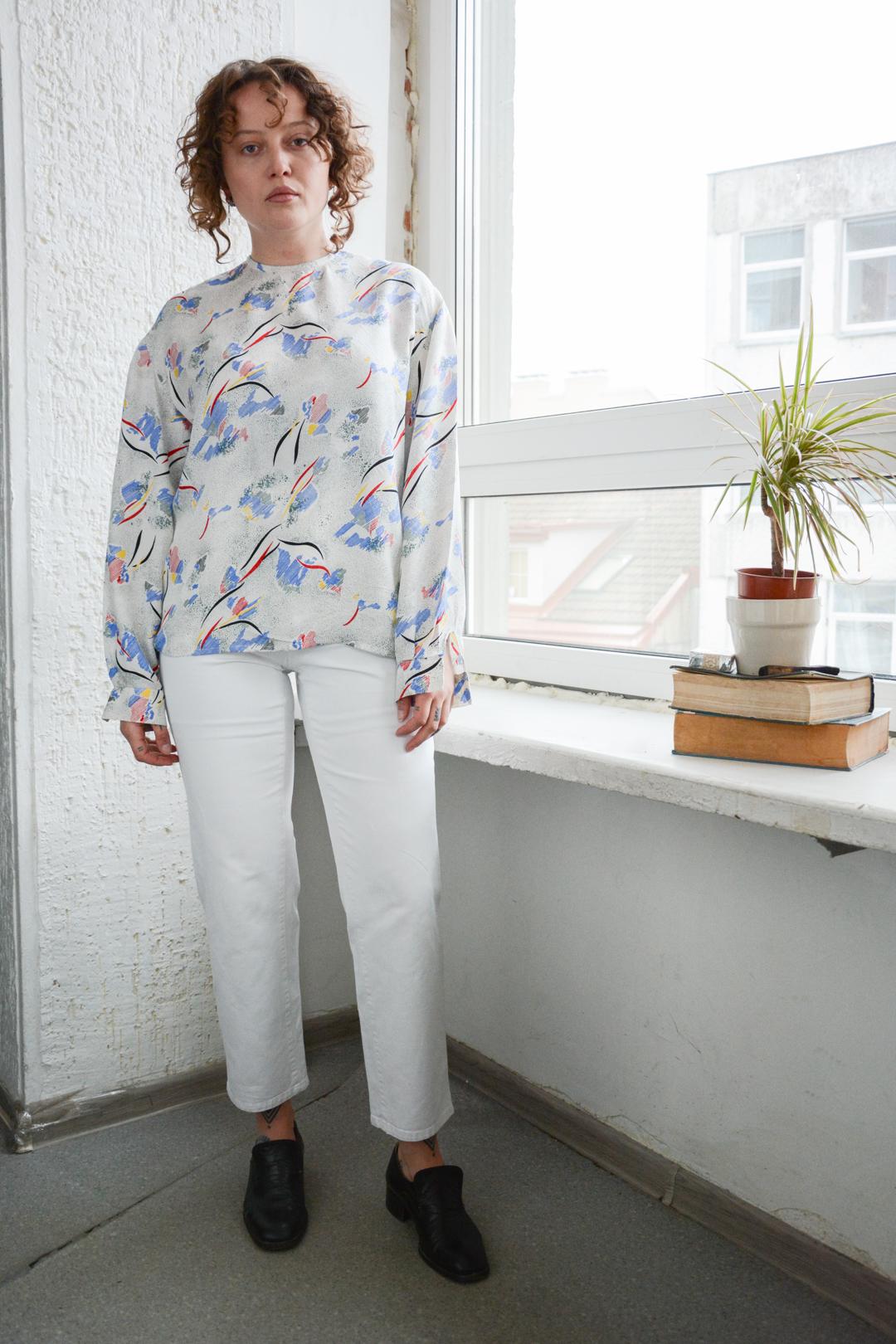 Vintage Boho Weiß Abstraktes Gemustert Top von WardrobeQueenVINTAGE