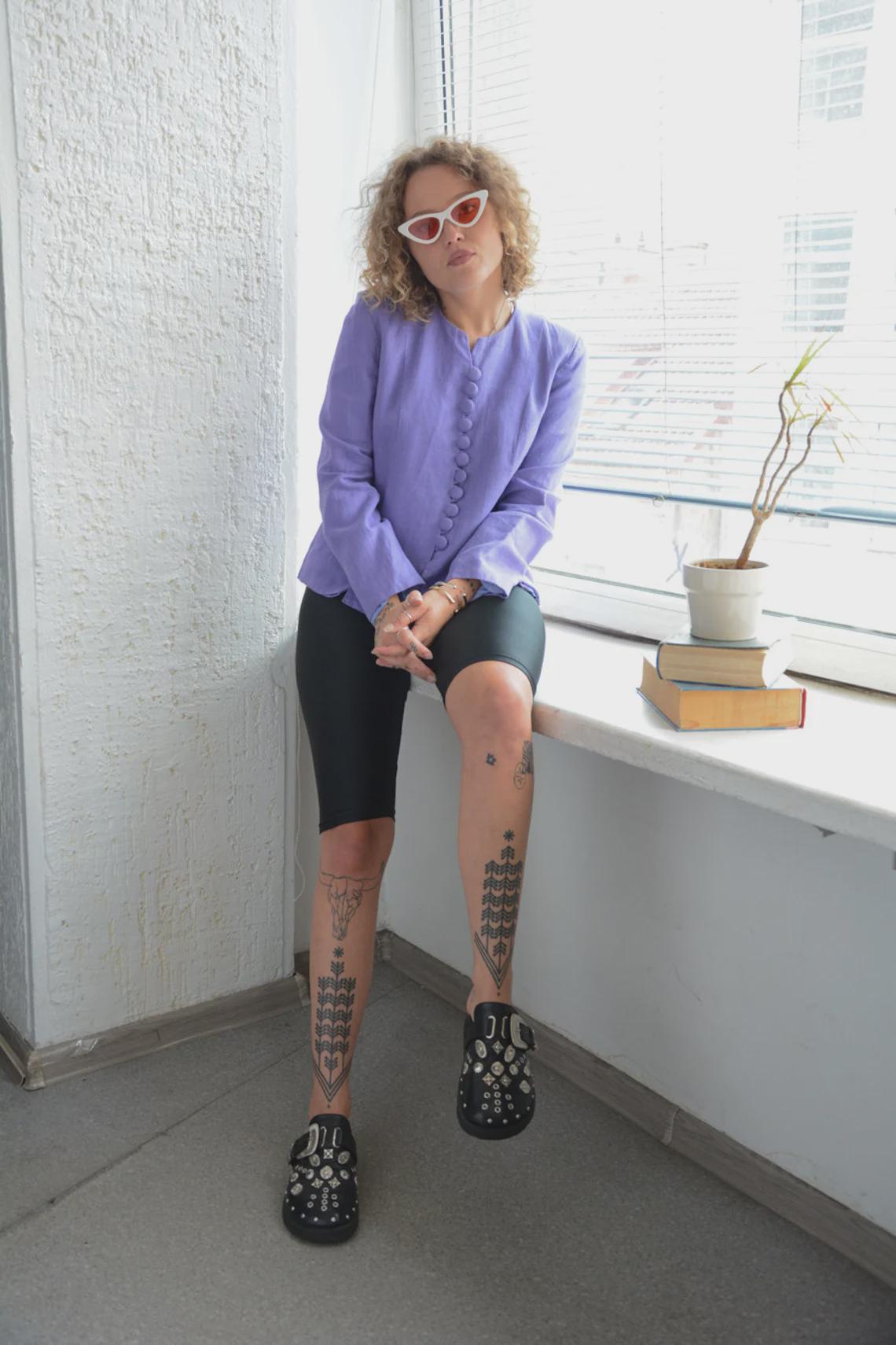 Vintage Funky Lila Leinen Blazer Jacke von WardrobeQueenVINTAGE