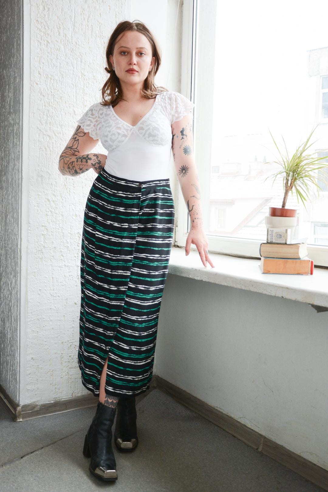 Vintage Rock Von Rena Rowan For Saville Schwarz Gestreift von WardrobeQueenVINTAGE