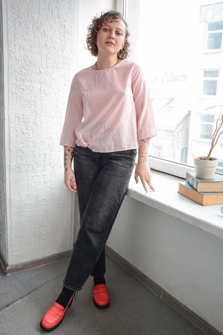 Vintage Rosa Gestreifte Bluse von WardrobeQueenVINTAGE