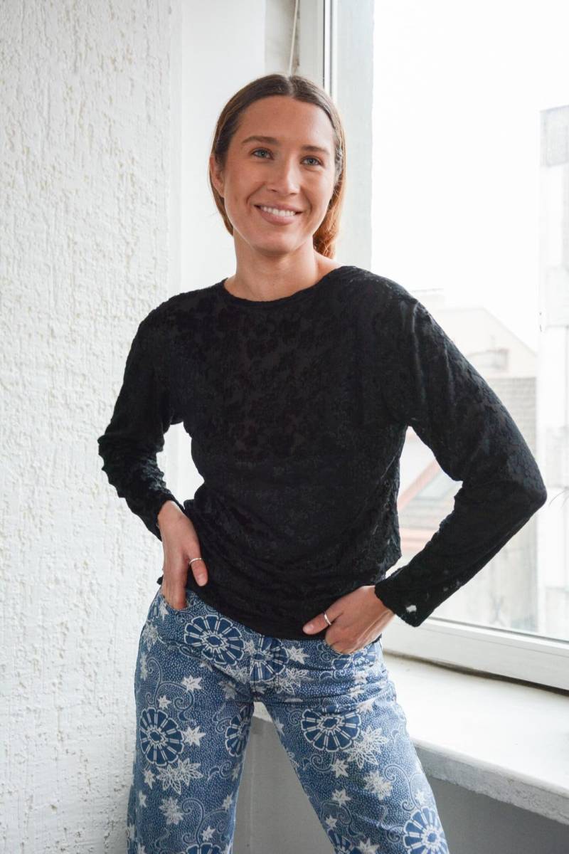 Vintage Schwarz Strukturierte Stretchy Top von WardrobeQueenVINTAGE