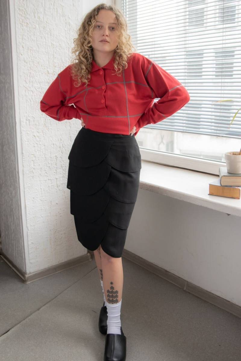 Vintage Schwarzer Midi-Schicht-Imitat-Rock von WardrobeQueenVINTAGE