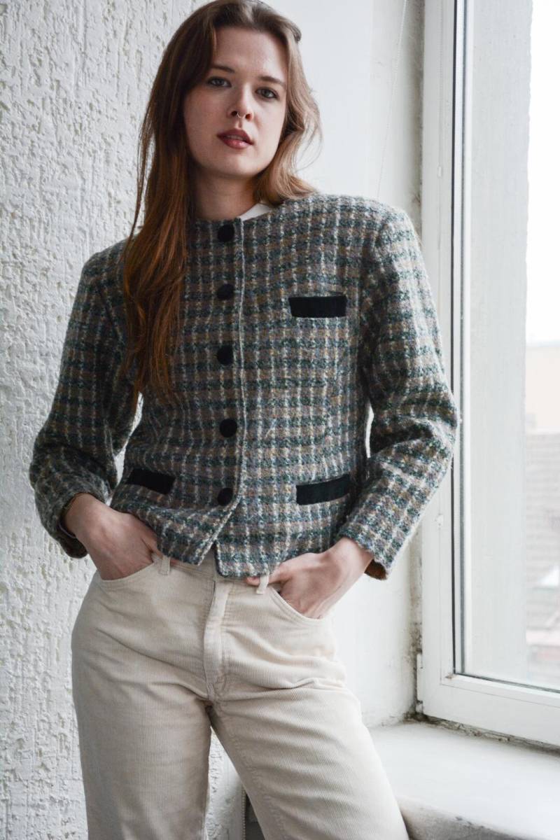Vintage Tweed Mehrfarbiger Wollblazer von WardrobeQueenVINTAGE