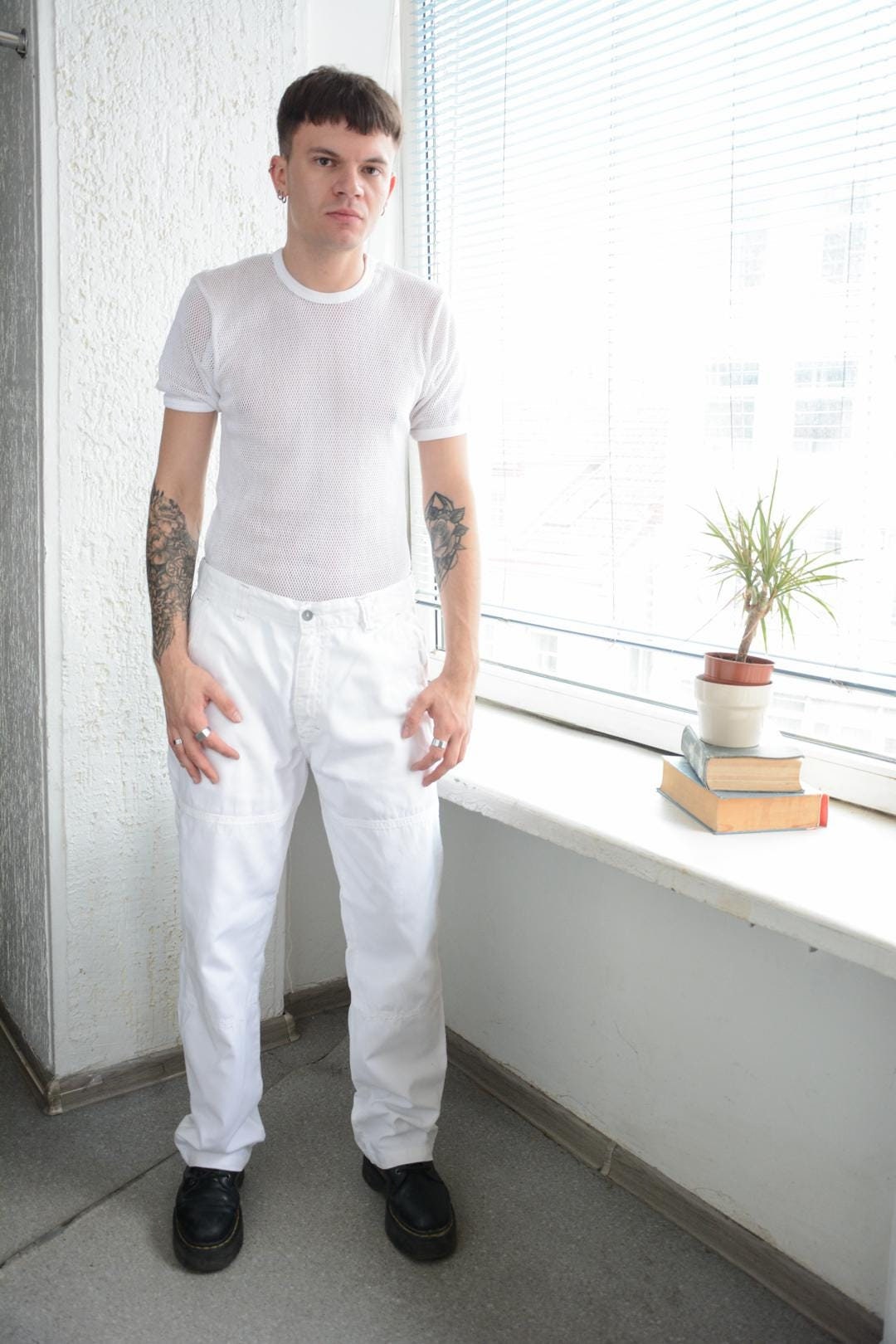 Vintage Y2K Weiße Baumwoll Cargohose von WardrobeQueenVINTAGE