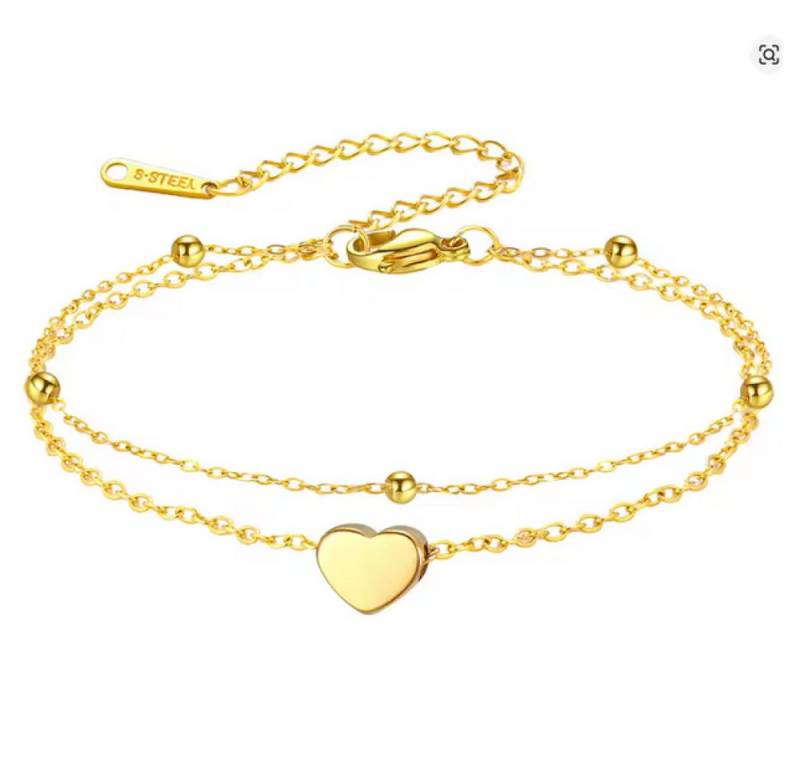 Ware aus aller Welt Fußkette Edelstahl Damen-Fußkettchen mit Herz-Anhänger in Gold oder Silberoptik von Ware aus aller Welt