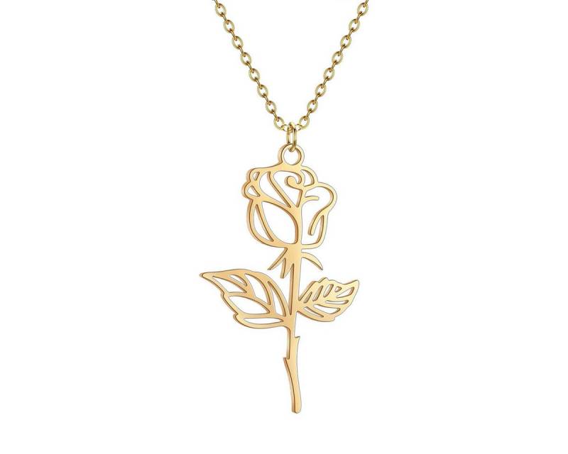 Ware aus aller Welt Kette mit Anhänger Edelstahlkette versilbert oder vergoldet mit filigranem Rosenanhänger von Ware aus aller Welt