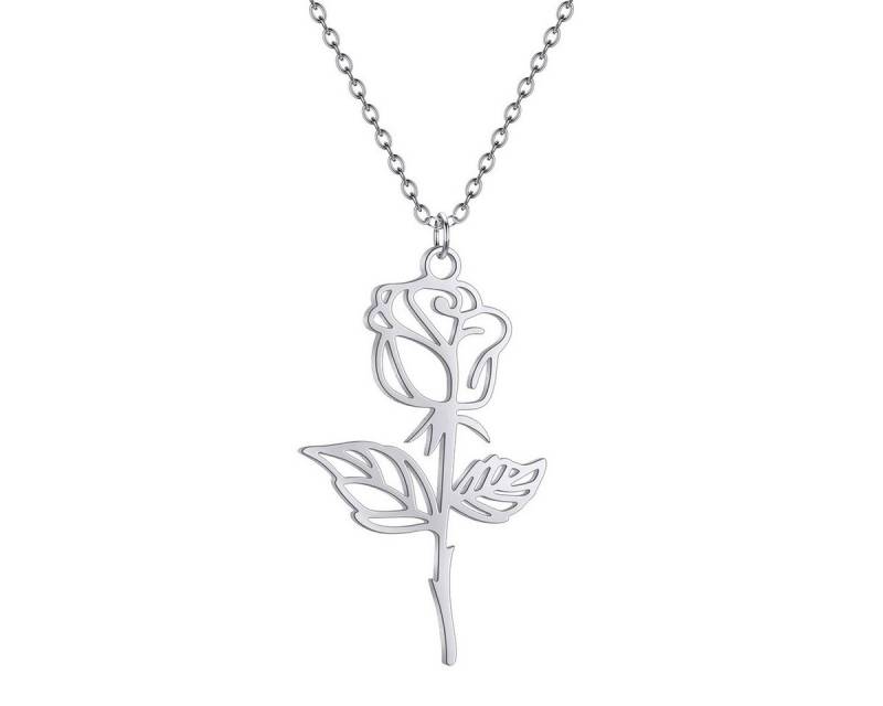 Ware aus aller Welt Kette mit Anhänger Edelstahlkette versilbert oder vergoldet mit filigranem Rosenanhänger von Ware aus aller Welt