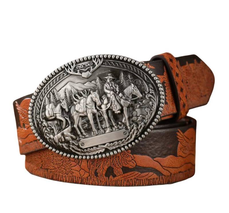 Ware aus aller Welt Koppelgürtel Rustikaler Western - Gürtel mit Cowboy Gürtelschnalle Wild West Buckle (1-St) von Ware aus aller Welt