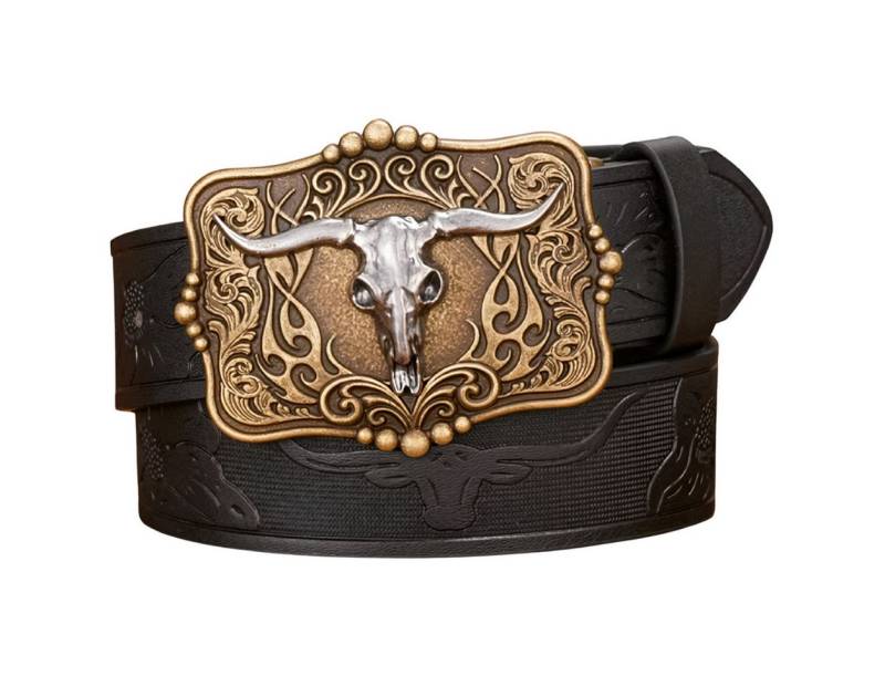 Ware aus aller Welt Koppelgürtel Westerngürtel mit Longhorn-Schnalle – im authentischen Cowboy Style (1-St) von Ware aus aller Welt