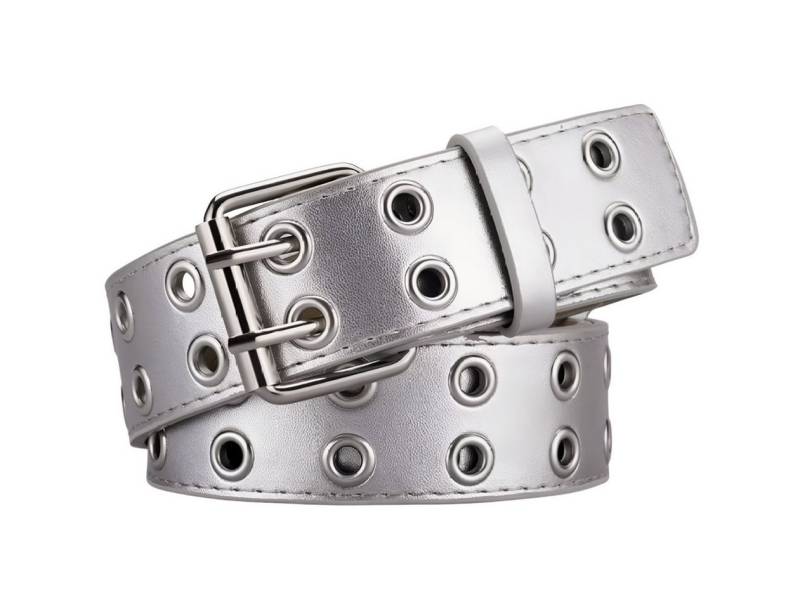 Ware aus aller Welt Nietengürtel Doppelloch Silberfarbener Gürtel Ösengürtel Jeansgürtel Taillengürtel von Ware aus aller Welt