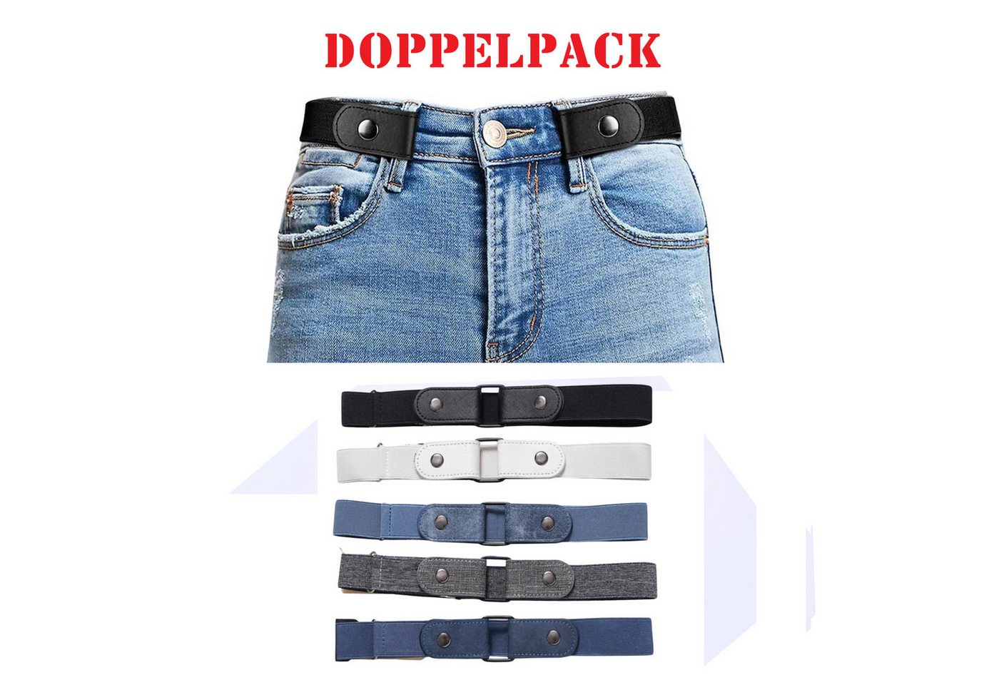 Ware aus aller Welt Taillengürtel Doppelpack Stretchgürtel zum Einziehen in die Jeans ohne Schnalle Stretchgürtel zum Einziehen in die Jeans ohne Schnalle von Ware aus aller Welt