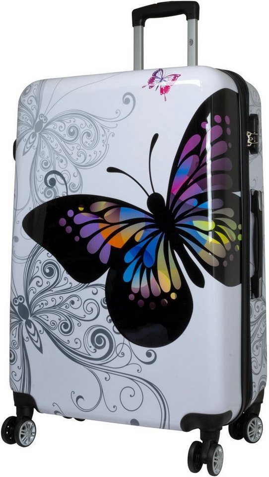 Warenhandel König Hartschalen-Trolley Butterfly, 4 Rollen, mit Motiv, Dehnfalte zur Vergrößerung des Packvolumens von Warenhandel König