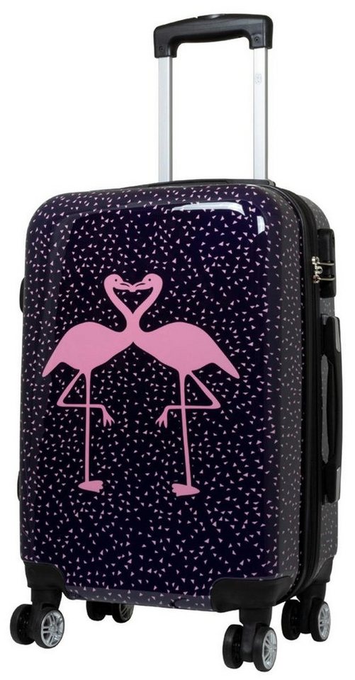Warenhandel König Hartschalen-Trolley Kissing Flamingos, 4 Rollen, mit Motiv, Dehnfalte (Gr. L und XL), aufrecht rollbar von Warenhandel König