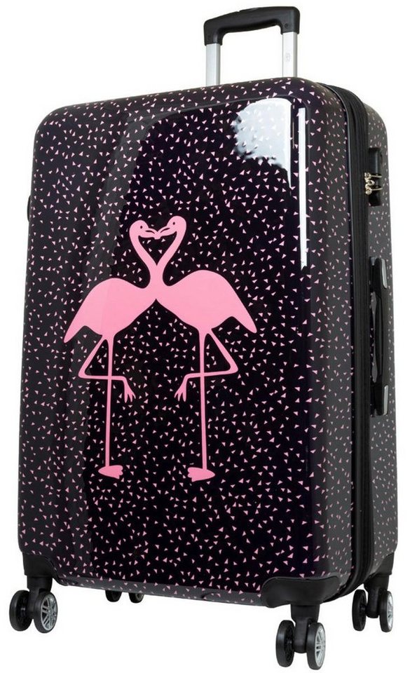 Warenhandel König Hartschalen-Trolley Kissing Flamingos, 4 Rollen, mit Motiv, Dehnfalte zur Vergrößerung des Packvolumens von Warenhandel König