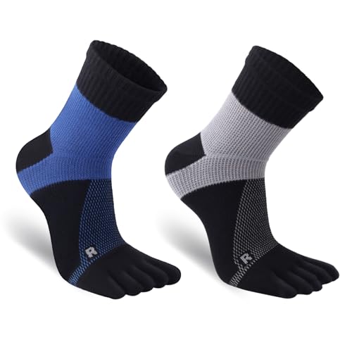 Sport Zehensocken Herren Junge 57% Baumwolle Fußgewölbeunterstützung L/R Markierung Mesh Atmungsaktiv Hochelastisch Gerippter Schaft Fußball Tennis Golf Badminton Fitness 2Paar Blaux1 Graux1 Gr.39-43 von Warm-Han