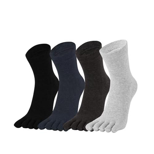 Warm-Han Bequeme Zehensocken Baumwolle für Herren Fünf Finger Socken Midi Alltagssocken - Schwarz, Anthrazit, Navy Dunkel, Hellgrau Gr. 39-46 von Warm-Han