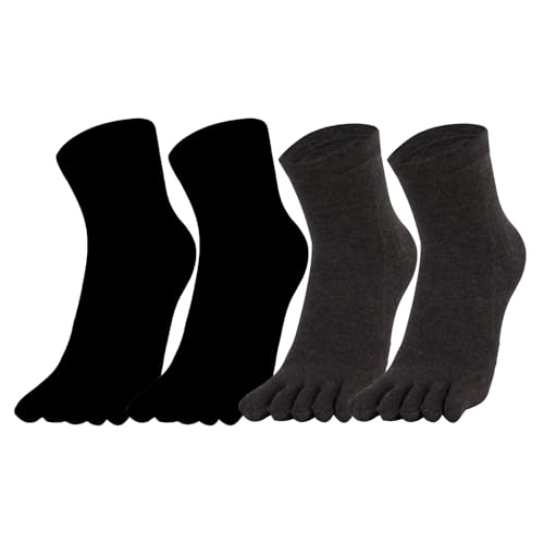 Warm-Han Bequeme Zehensocken Baumwolle für Herren (4er-Pack) Fünf Finger Socken Midi Alltagssocken - Schwarz x 2, Anthrazit x 2 Gr. 44-46 von Warm-Han