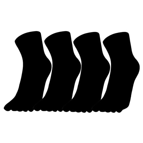 Warm-Han Herren Zehensocken Baumwolle Männer Fünf Finger Socken Midi Alltagssocken Essential Schwarz x 4 Gr. 44-46 von Warm-Han