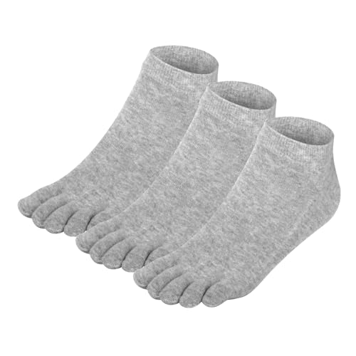 Warm-Han Sneaker Zehensocken Baumwolle Herren Kurzer Schaft knöchelhohe Zehenstrümpfe Männer Fünf Finger Socken M907 Grau 3 Paare 39-43 von Warm-Han