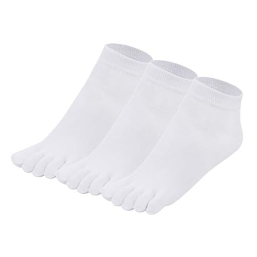 Warm-Han Sneaker Zehensocken Baumwolle Herren Kurzer Schaft knöchelhohe Zehenstrümpfe Männer Fünf Finger Socken M907 Weiß 3 Paare 44-46 von Warm-Han