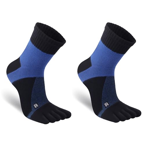 Warm-Han Sport Zehensocken Herren Junge 57% Baumwolle Fußgewölbeunterstützung L/R Markierung Mesh Atmungsaktiv Hochelastisch Gerippter Schaft Fußball Tennis Golf Badminton Fitness 2Paar Blau Gr.39-43 von Warm-Han