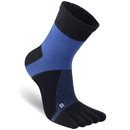 Warm-Han Sport Zehensocken Herren aus 57% Baumwolle Fußgewölbeunterstützung L/R Markierung Mesh Atmungsaktiv Hochelastisch Gerippter Schaft Blau 39-43 von Warm-Han