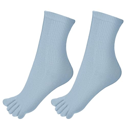 Warm-Han Zehensocken 97% Baumwolle Gr.35-39 Gerippter Schaft Zehenstrümpfe Fünf Finger Socken Damen Alltag Sport F909R Hellblau 2 Paare von Warm-Han
