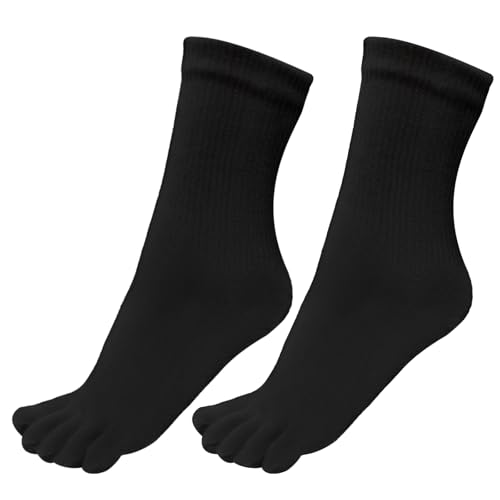 Warm-Han Zehensocken 97% Baumwolle Gr.35-39 Gerippter Schaft Zehenstrümpfe Fünf Finger Socken Damen Alltag Sport F909R Schwarz 2 Paare von Warm-Han