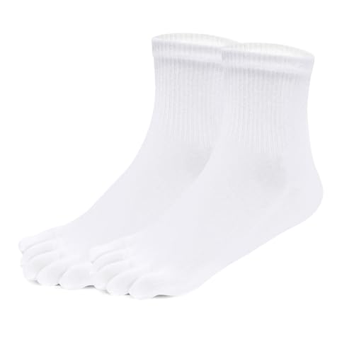 Warm-Han Zehensocken 97% Baumwolle Gr.39-43 Gerippter Schaft Zehenstrümpfe Fünf Finger Socken Herren Alltag Sport M908R 2 Paare Weiß von Warm-Han