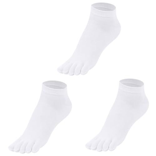 Warm-Han Zehensocken Damen 99% Baumwolle Sneaker Kurzer Schaft knöchelhohe Zehenstrümpfe Fünf Finger Socken EU35-38 F907 3 Paare Weiß von Warm-Han