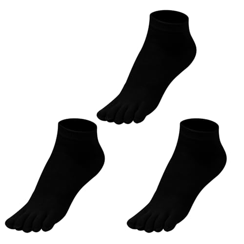 Warm-Han Zehensocken Damen 99% Baumwolle Sneaker Kurzer Schaft knöchelhohe Zehenstrümpfe Fünf Finger Socken EU39-42 F907 3 Paare Schwarz von Warm-Han