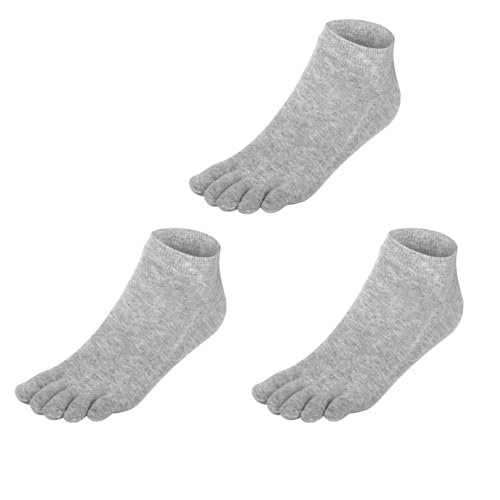 Zehensocken Damen 99% Baumwolle Sneaker Kurzer Schaft knöchelhohe Zehenstrümpfe Fünf Finger Socken EU35-38 F907 3 Paare Grau von Warm-Han