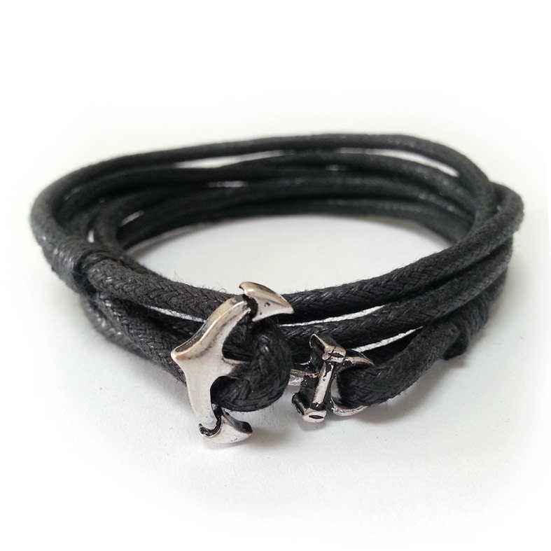 Anker Kordel Armband, Herren Wickelarmband, Schwarze Kordeln, Armband Für Männer, Geschenk Ihn, Seemann Verschluss, Schmuck Anker Kordel Armband, Herren Wickelarmband, Schwarze Kordeln, Armband Für Männer, Geschenk Ihn, Seemann Verschluss, Schmuck von WarmHeartHouse