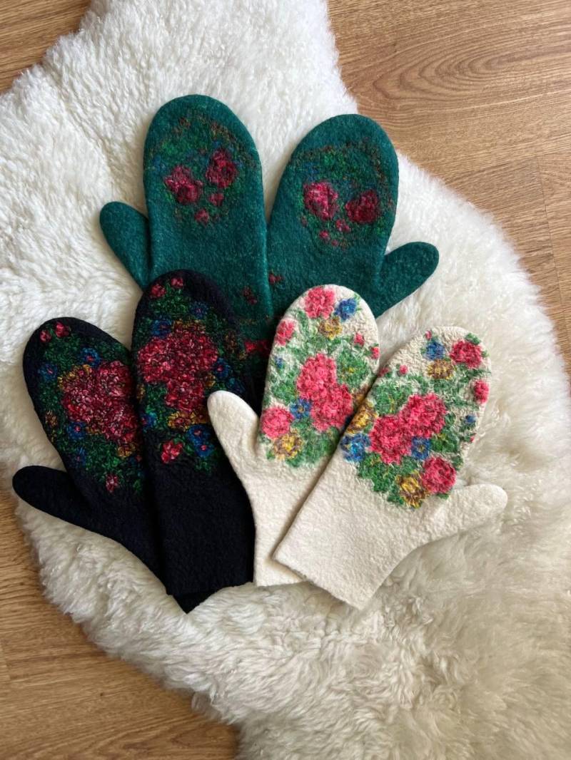 Damen Handschuhe, Gefilzte Filzwolle Filzhandschuhe, Schwarze Merino Wolle Handschuhe Handwärmer von WarmTale